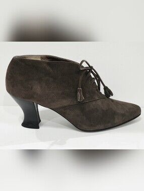 Anne Klein Couture SUEDE GREY Gray Leather Ankle Boot Lace-Up Vintage 8.5 M Used